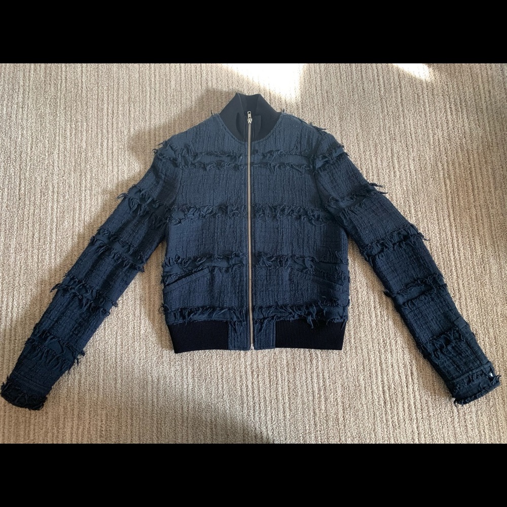 A.L.C. Navy tweed bomber jacket
